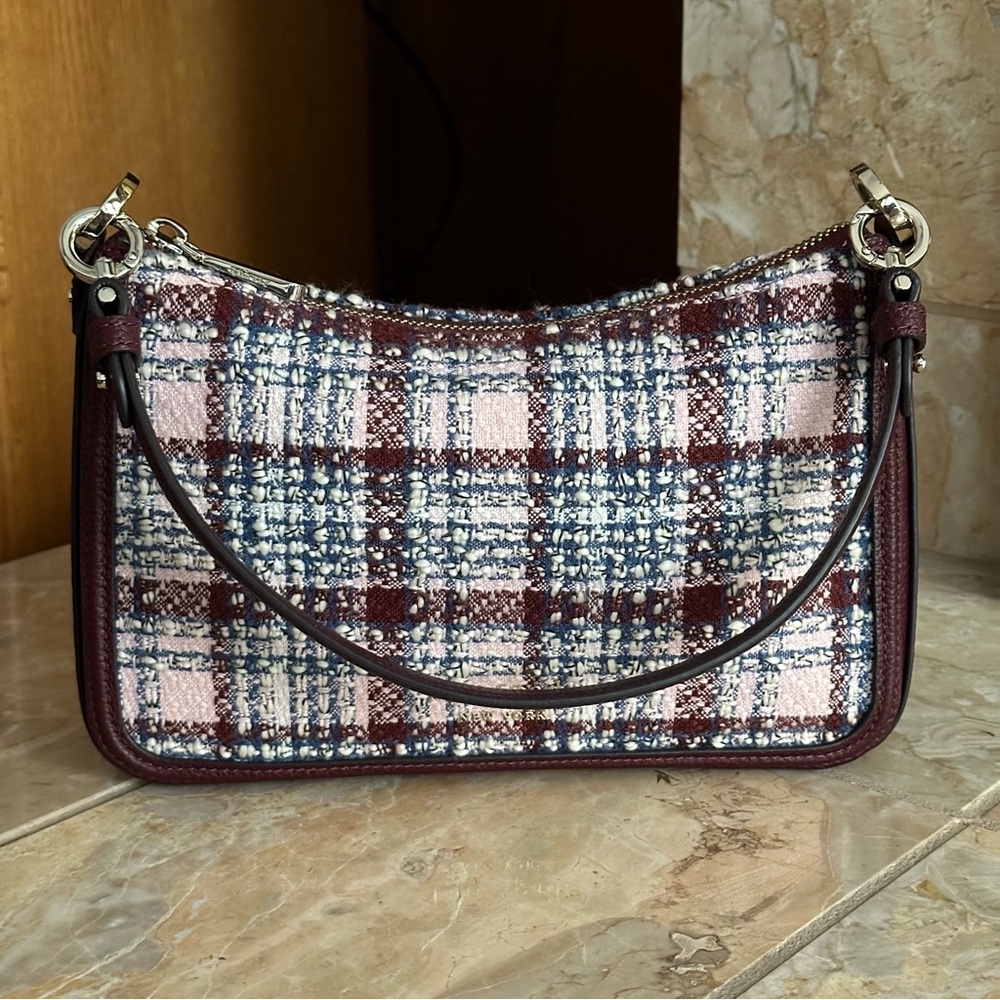 Plaid Shoulder Bag in Burgundy and Blue